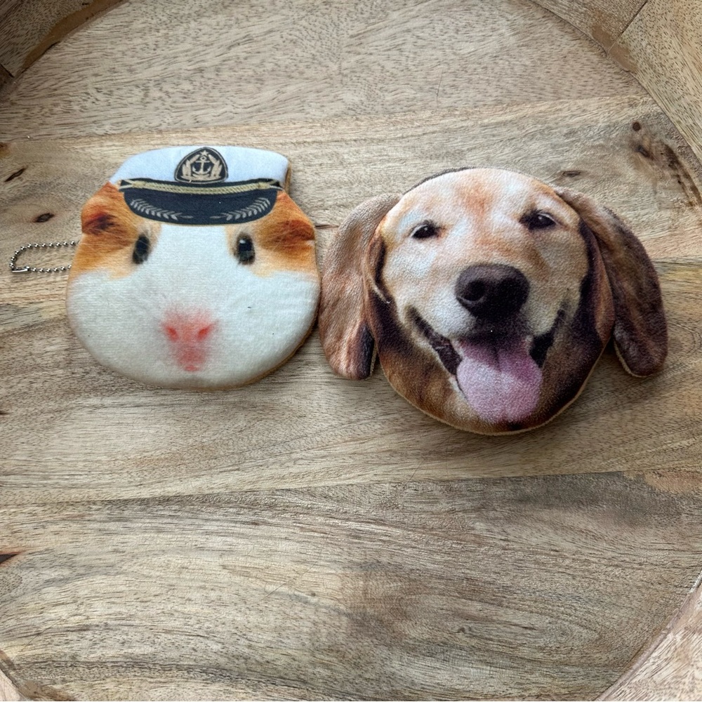 Animal Pets Set of Two Coin Purses Dog Guinnea Pig